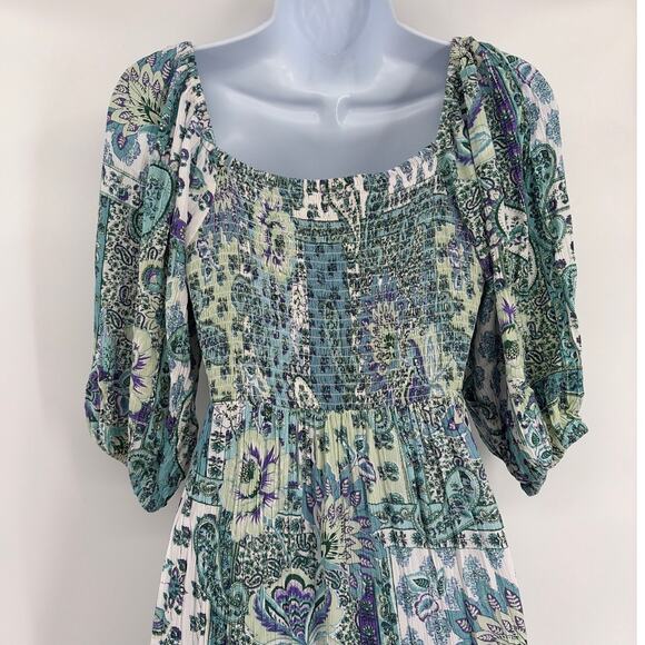 Angie Boho Milkmaid Dress Sz M Cottagecore Romantic Smocked Fairy Grungel Hi-Low - Picture 7 of 9